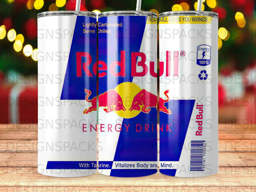 Red Bull Energy Drink can with blue and silver design.