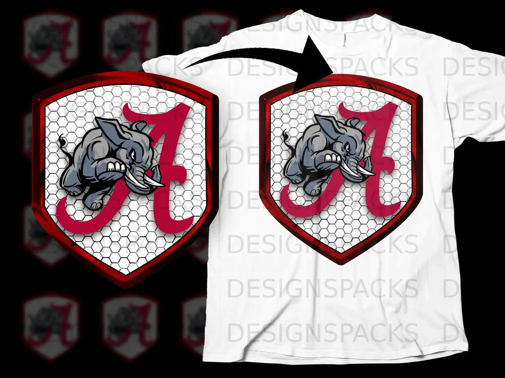 Fierce Elephant Emblem with Red A Shirt Design Product