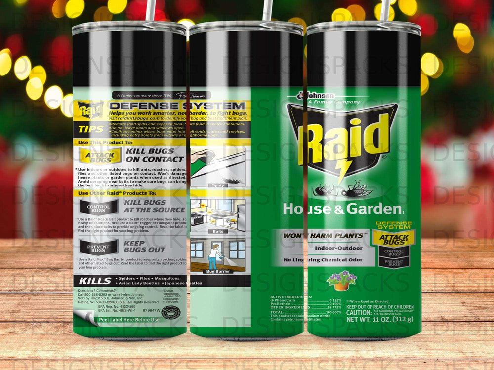 Raid Defense System spray for killing bugs on contact and preventing future infestations.