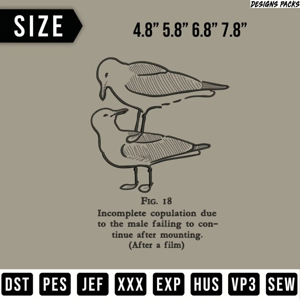 Two seagulls in an illustration, labeled FIG. 18, showing mating.