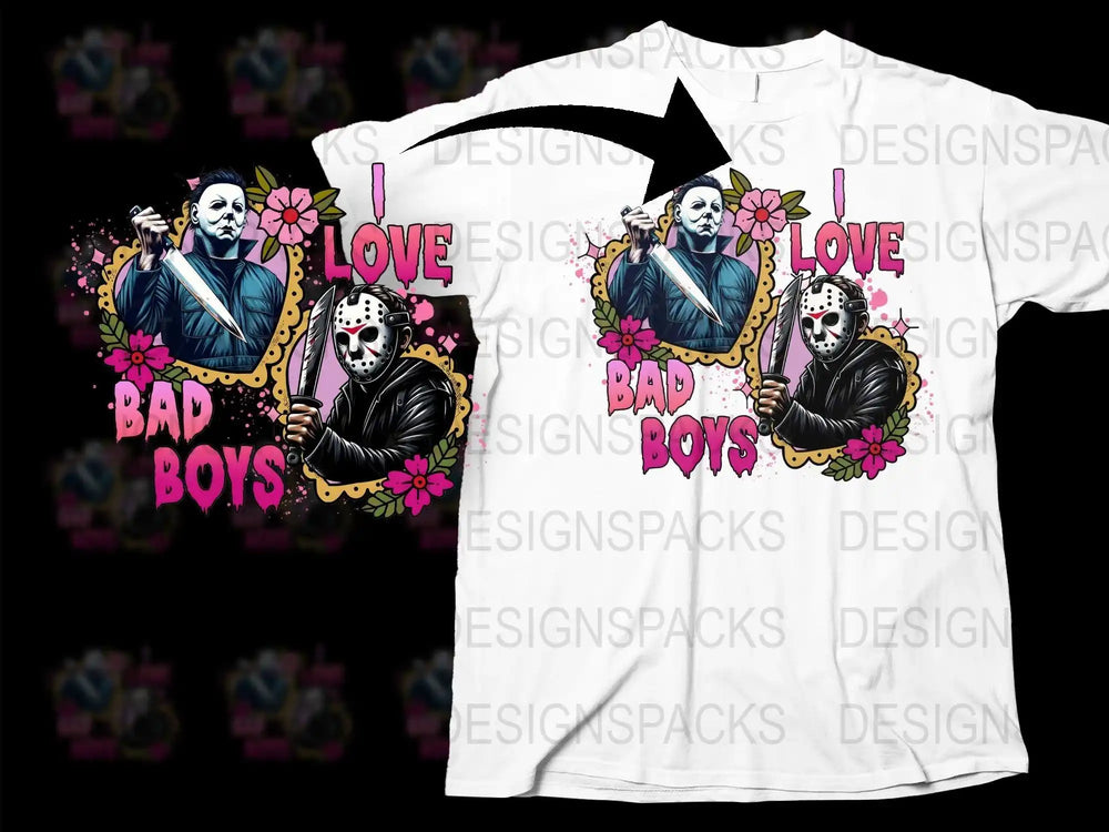 Horror Movie Icons T-Shirt, Love Bad Boys Graphic Tee, Jason and Michael Myers, Unisex Fashion Shirt