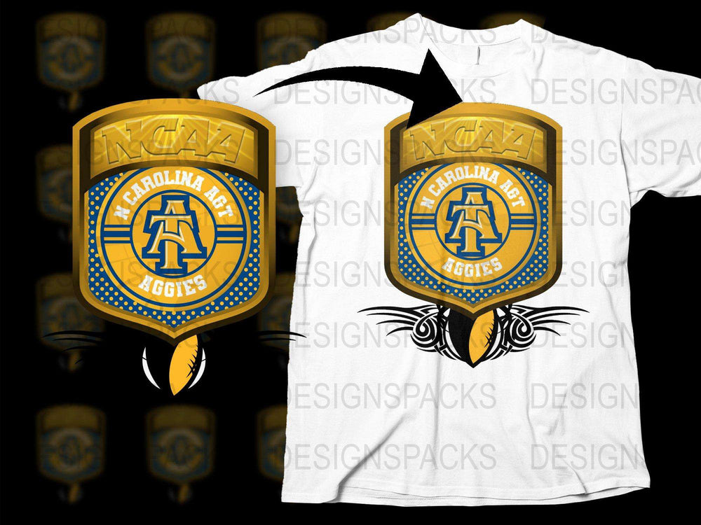 North Carolina AandT Aggies NCAA Logo T-Shirt, Yellow and Blue Graphic Tee, College Sports Apparel