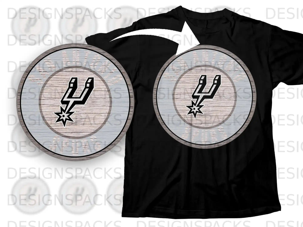 San Antonio Spurs Round Logo Design Black Shirt