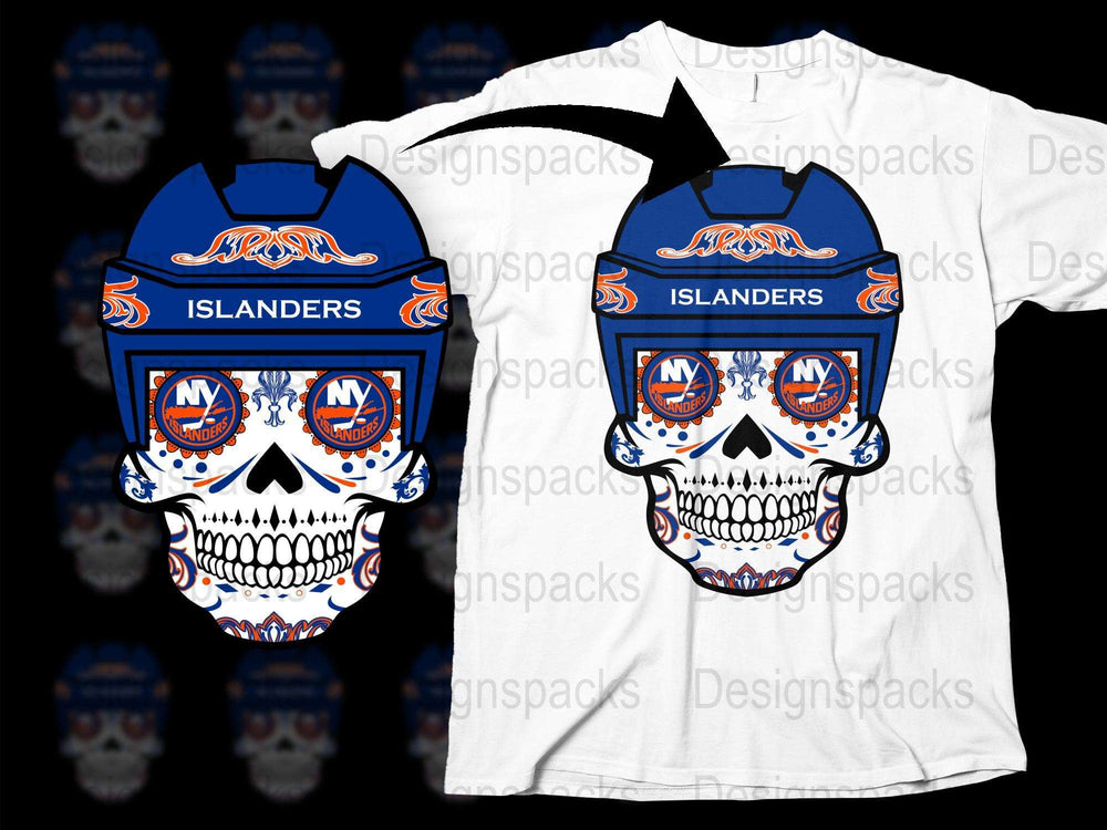 New York Islanders Skull T-Shirt, Hockey Fan Graphic Tee, Unique Sports Apparel, Men's Fashion