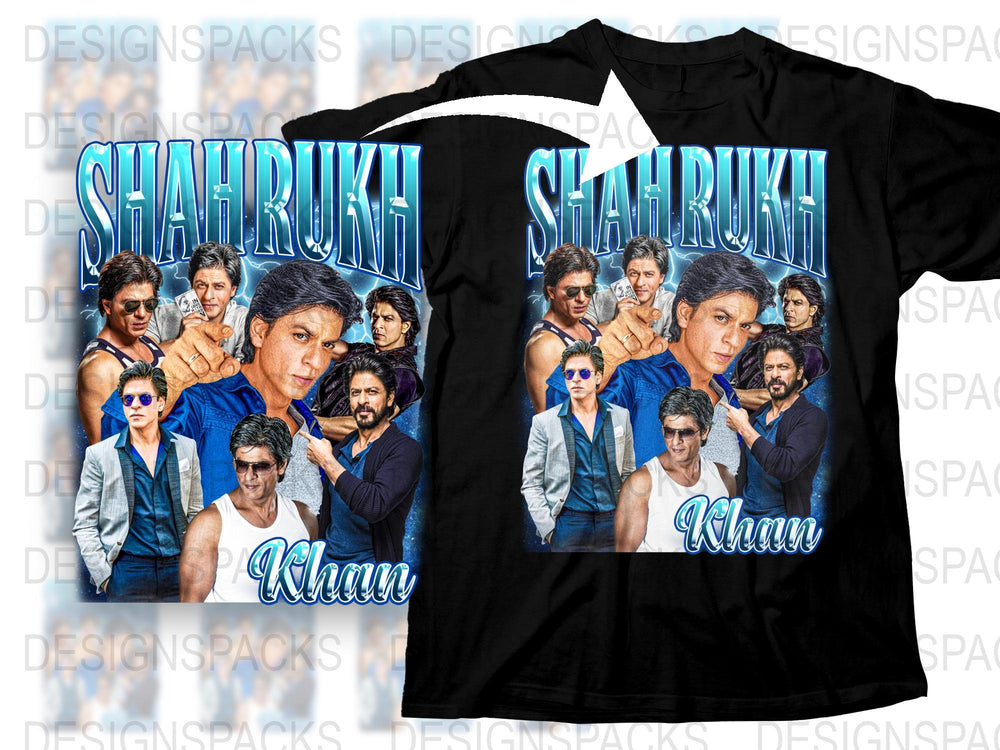 Shahrukh Khan T-Shirt, Bollywood Actor Photo Collage, Indian Cinema Fan Merch, Unisex Black Tee