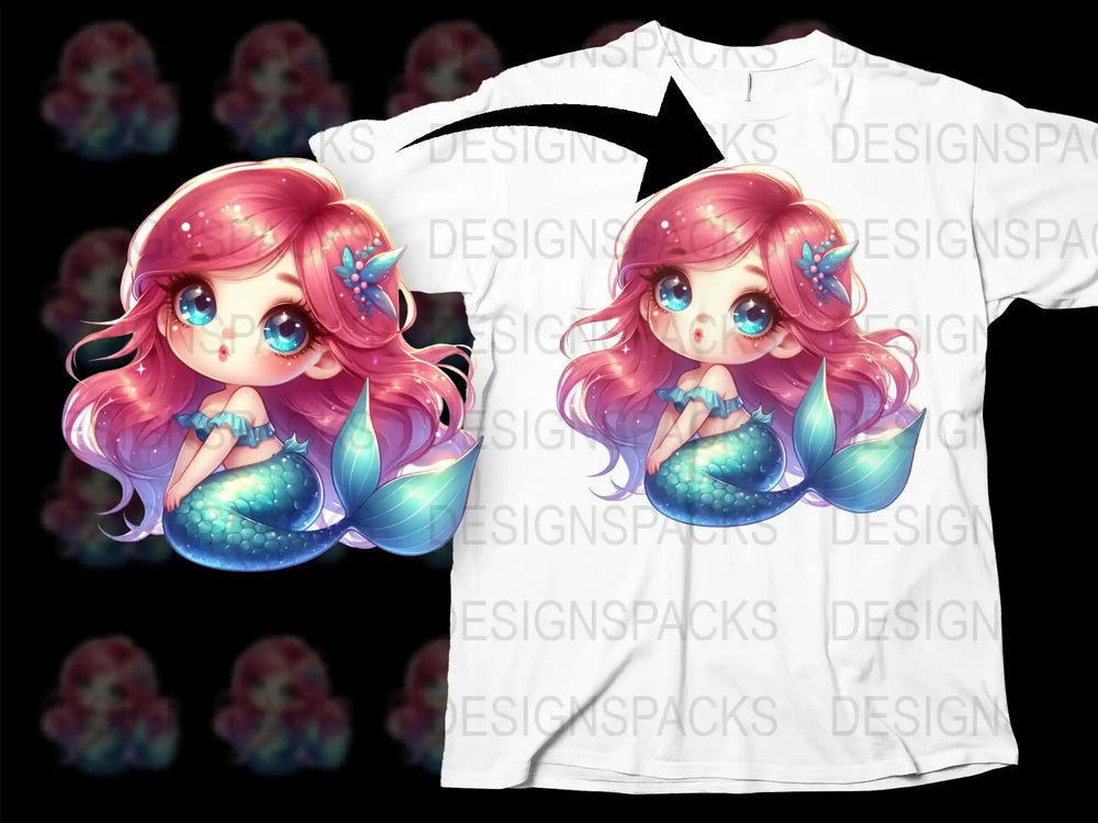 Anime Mermaid Girl T-Shirt, Cute Character Graphic Tee, Pink Hair Ocean Fantasy, Stylish Casual Apparel