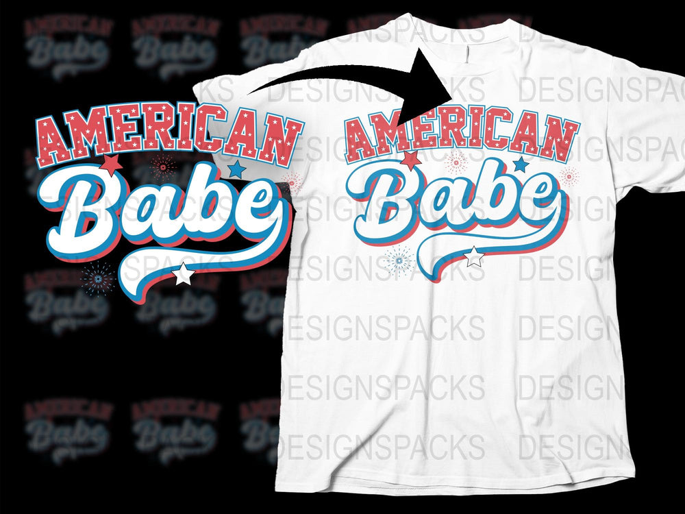 American Babe Graphic T-Shirt, Patriotic Tee, USA Pride, Casual Summer Top, Unisex White Shirt with Red and Blue Print