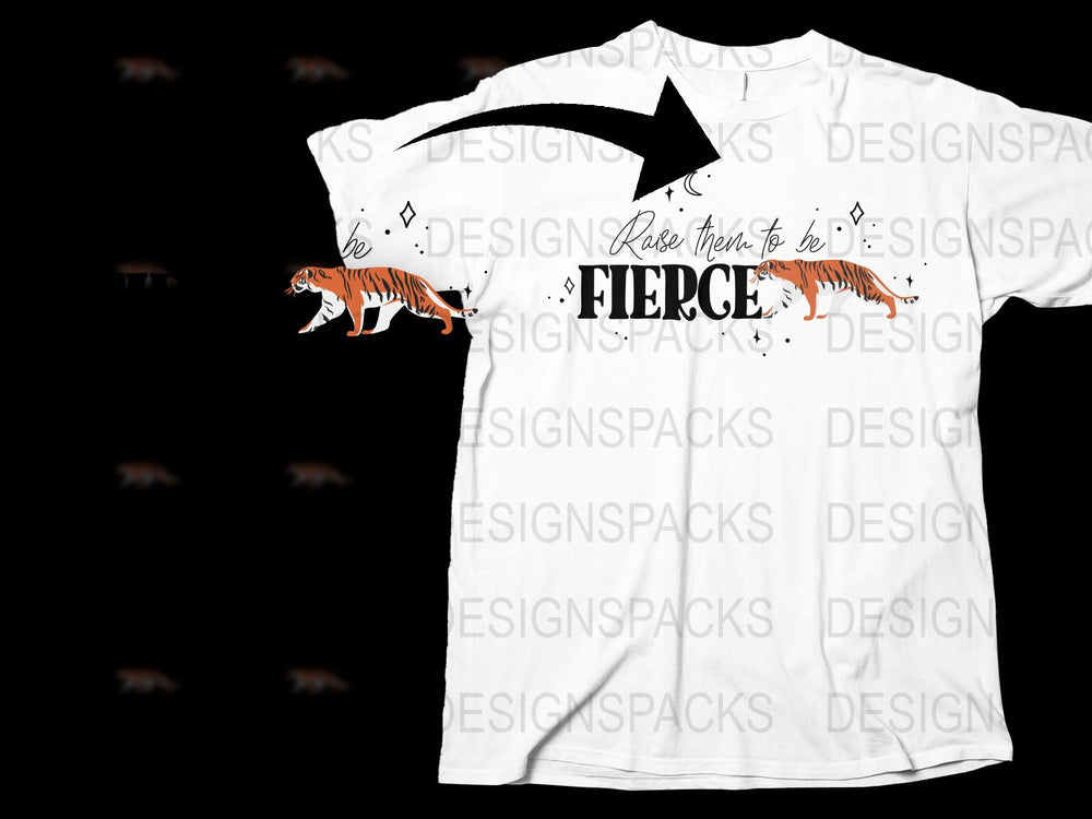 Fierce Tiger Graphic T-Shirt, Motivational Quote, Unisex White Tee, Inspirational Apparel, Modern Design, Wild Animal Print Shirt