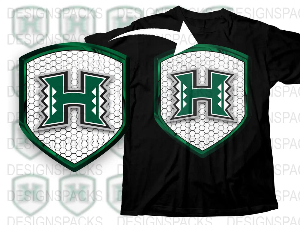 Men's Black T-Shirt with Green and White Letter H Design, Sporty Casual Tee, Hexagonal Pattern Graphic Shirt
