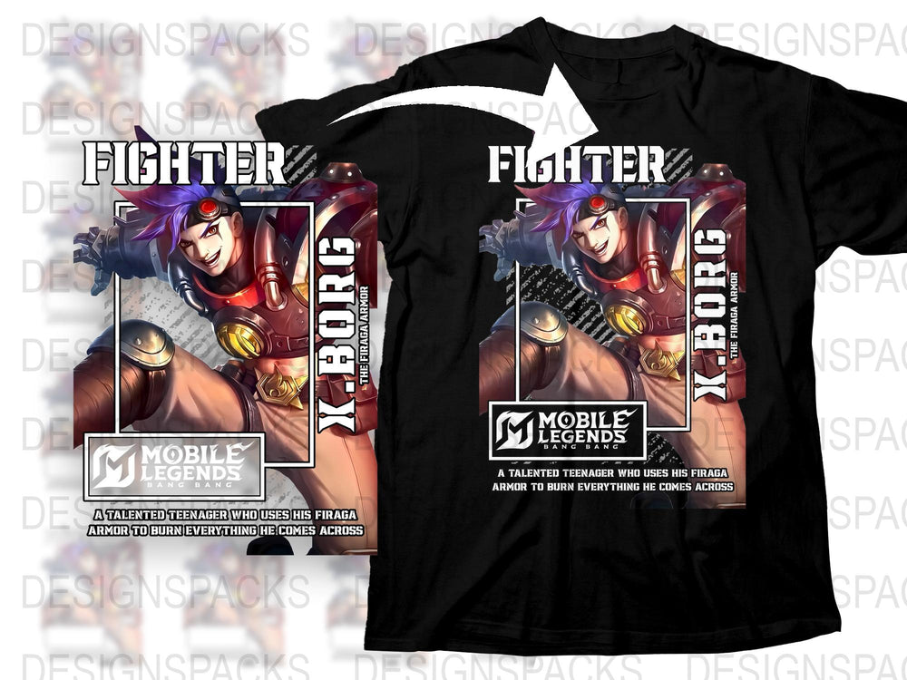 Mobile Legends Fighter T-Shirt, Cyborg Warrior Graphic Tee, Gaming Apparel, Unisex Black Shirt