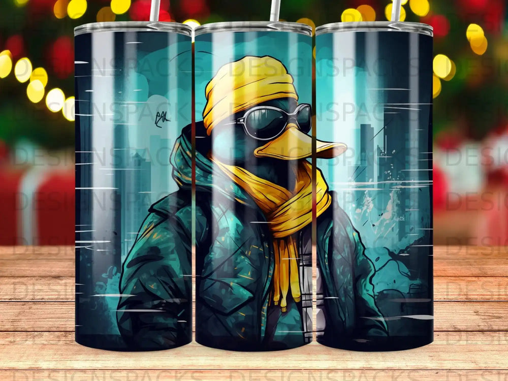 Cool duck wearing sunglasses and a yellow scarf, stylized illustration.