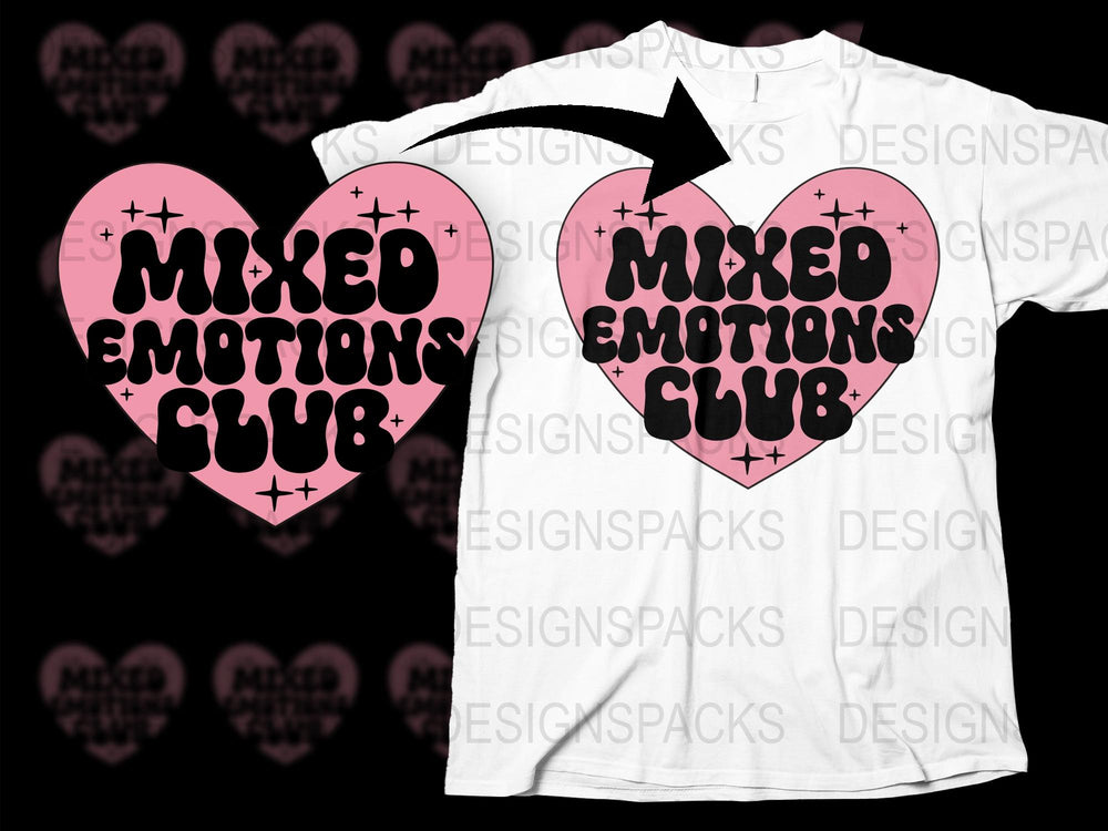 Mixed Emotions Club T-Shirt, Graphic Heart Design, Trendy Emotional Tee, Unisex Fashion Top, Casual Streetwear Shirt