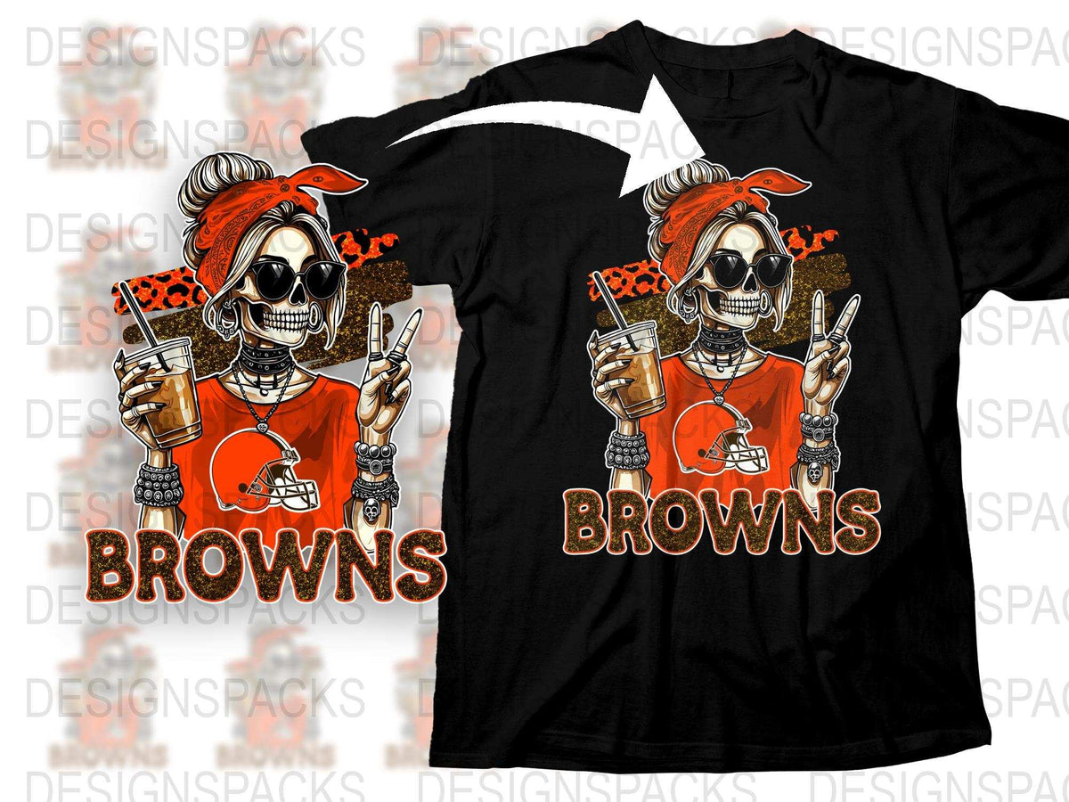 Skull Girl Orange Bandana Cleveland Browns Fan T-Shirt, Football Season Tailgate Apparel