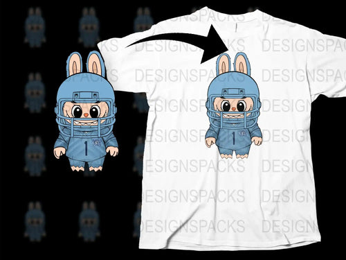 Cute Blue Bunny Cartoon T-Shirt, Unisex Kids Animal Character Tee, Casual Cotton Top for Children