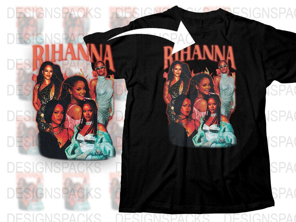 Rihanna Graphic T-Shirt, Vintage Style Pop Star Tee, Music Icon Fashion Top, Celebrity Printed Shirt