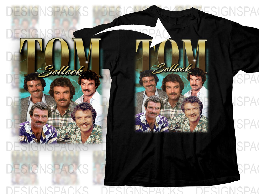 Vintage Tom Selleck Graphic T-Shirt, Classic 80s Retro Style Tee, Hawaiian Shirt Print, TV Star Fashion Top