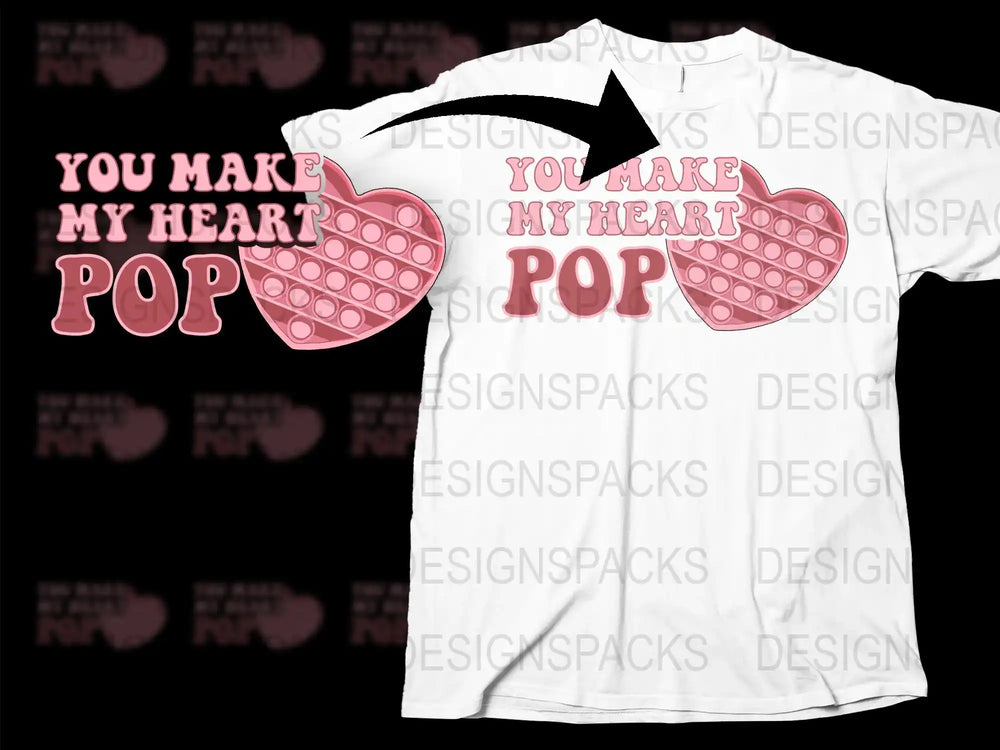 Valentine's Day T-Shirt, 'You Make My Heart Pop' Graphic Tee, Romantic Gift, Love Bubble Wrap Design Shirt