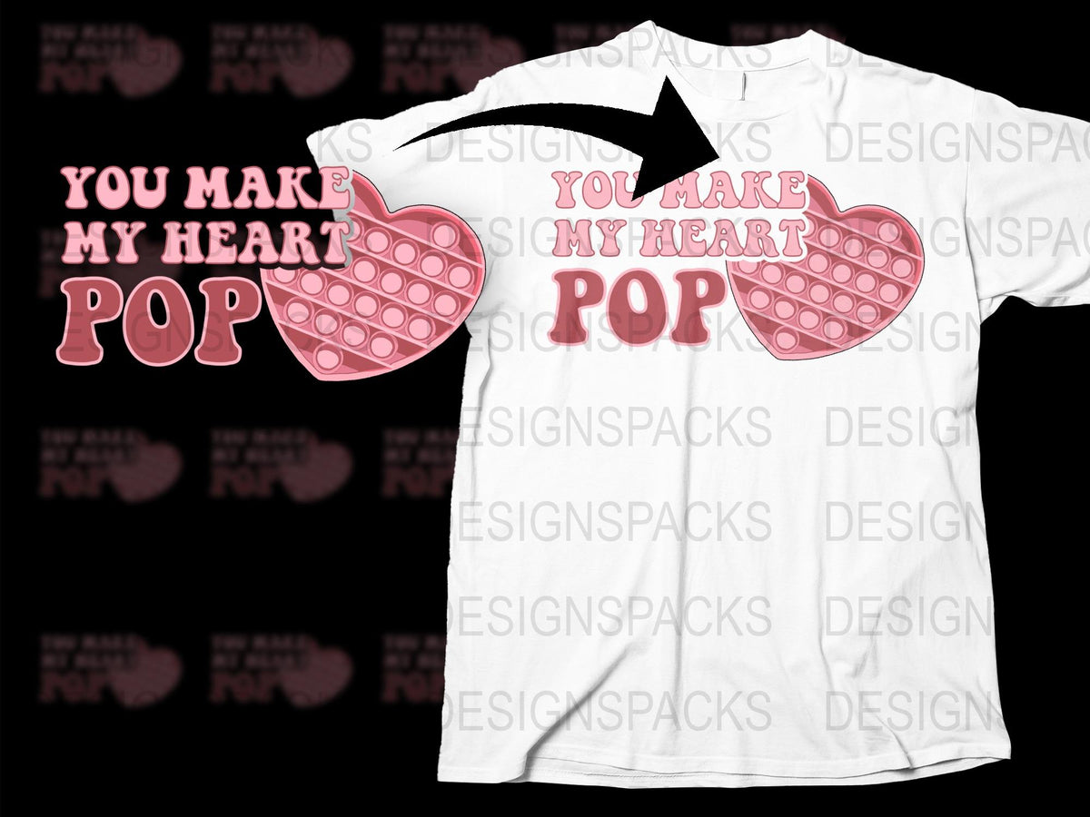 Valentine's Day T-Shirt, 'You Make My Heart Pop' Graphic Tee, Romantic Gift, Love Bubble Wrap Design Shirt
