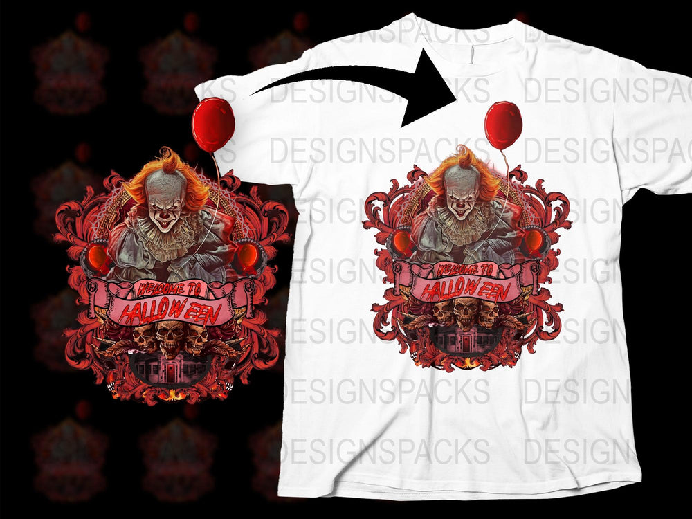 Halloween Clown Graphic T-Shirt, Scary Horror Movie Tee, Unisex Adult Casual Wear, Unique Red and White Design