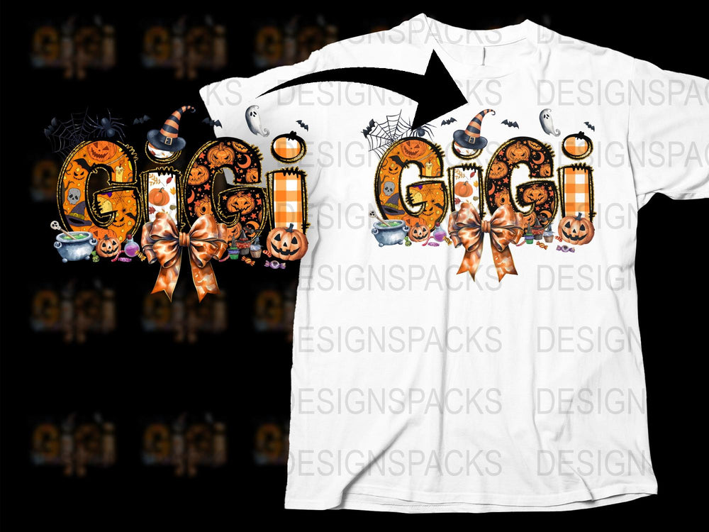 Personalized Halloween Gigi T-Shirt, Spooky Pumpkin Ghost Design, Custom Grandma Gift Idea, Festive Fall Apparel