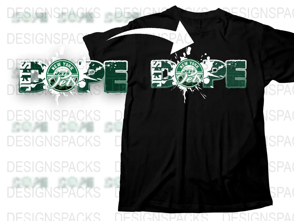 New York Jets Inspired Grunge Style Graphic T-Shirt, Sports Fan Apparel, Casual Black Tee