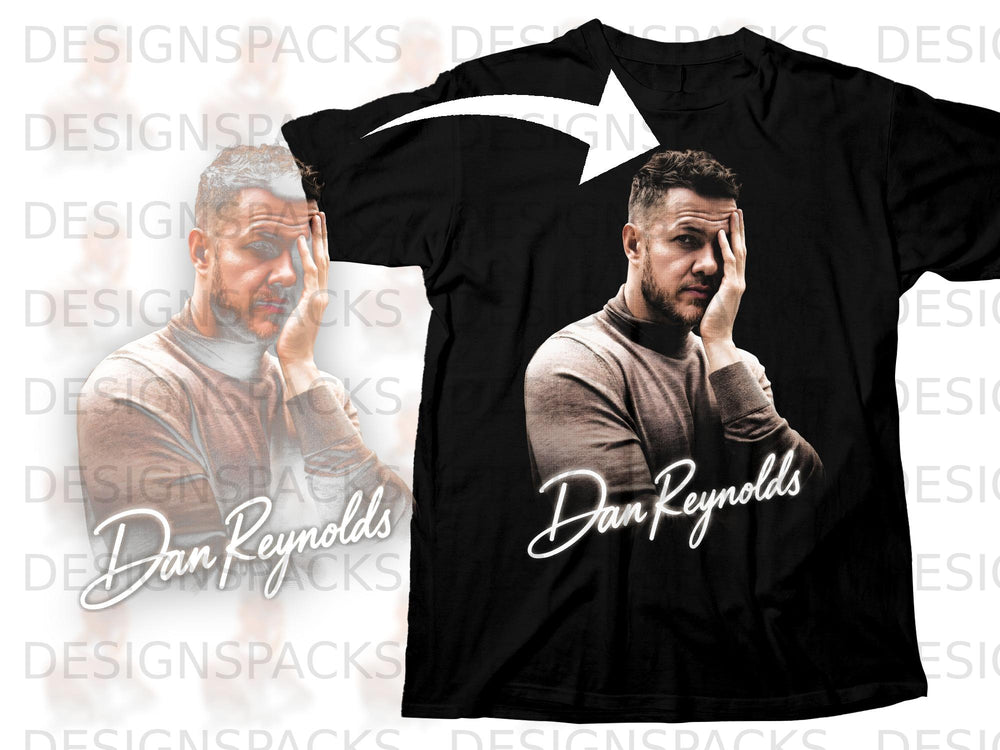 Black t-shirt with Dan Reynolds portrait and signature graphic.