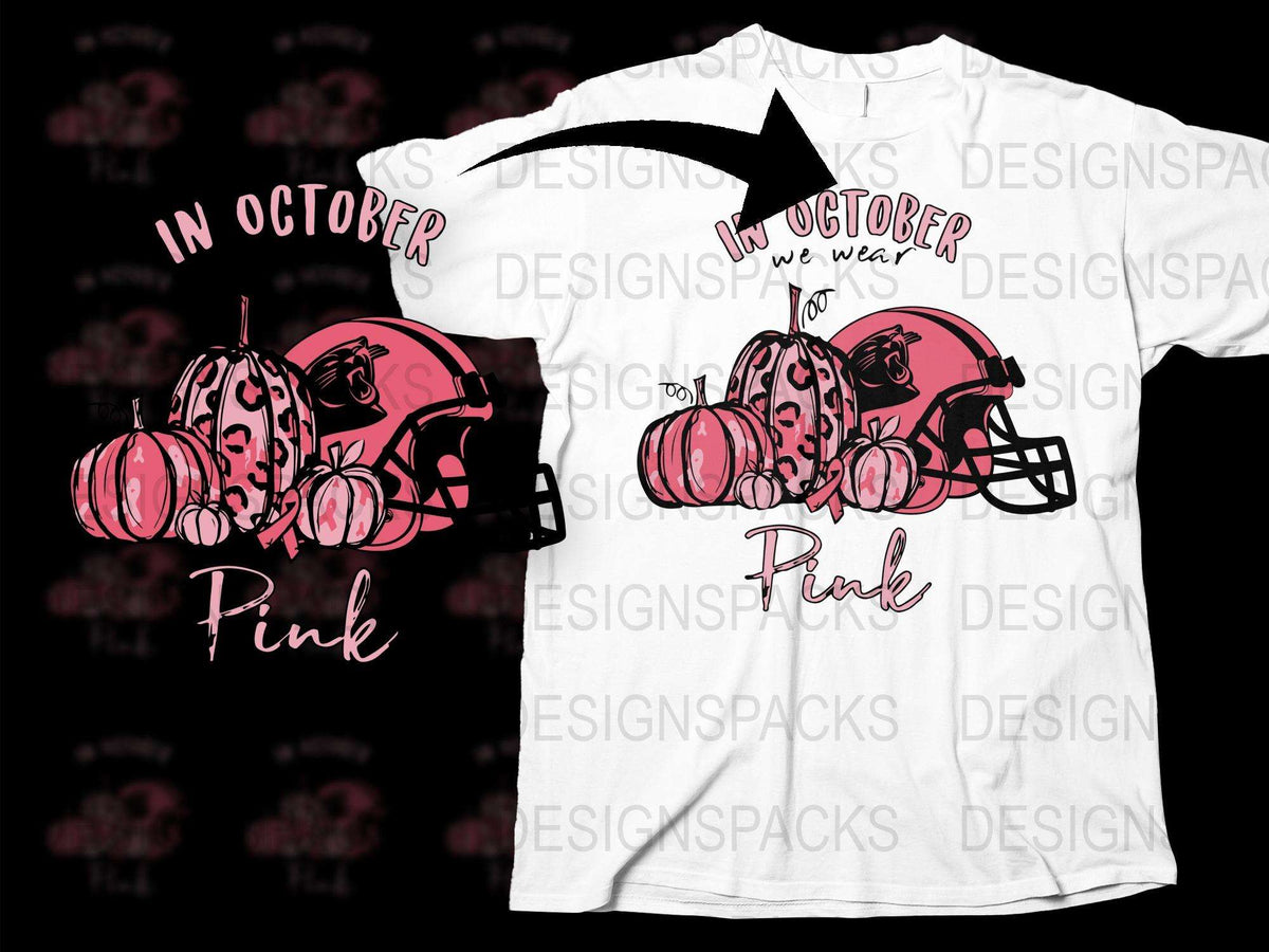 October Pink Football Pumpkin T-Shirt, Breast Cancer Awareness, Sports Fan Tee, Autumn Graphic Design Shirt, Gift for Football Lovers