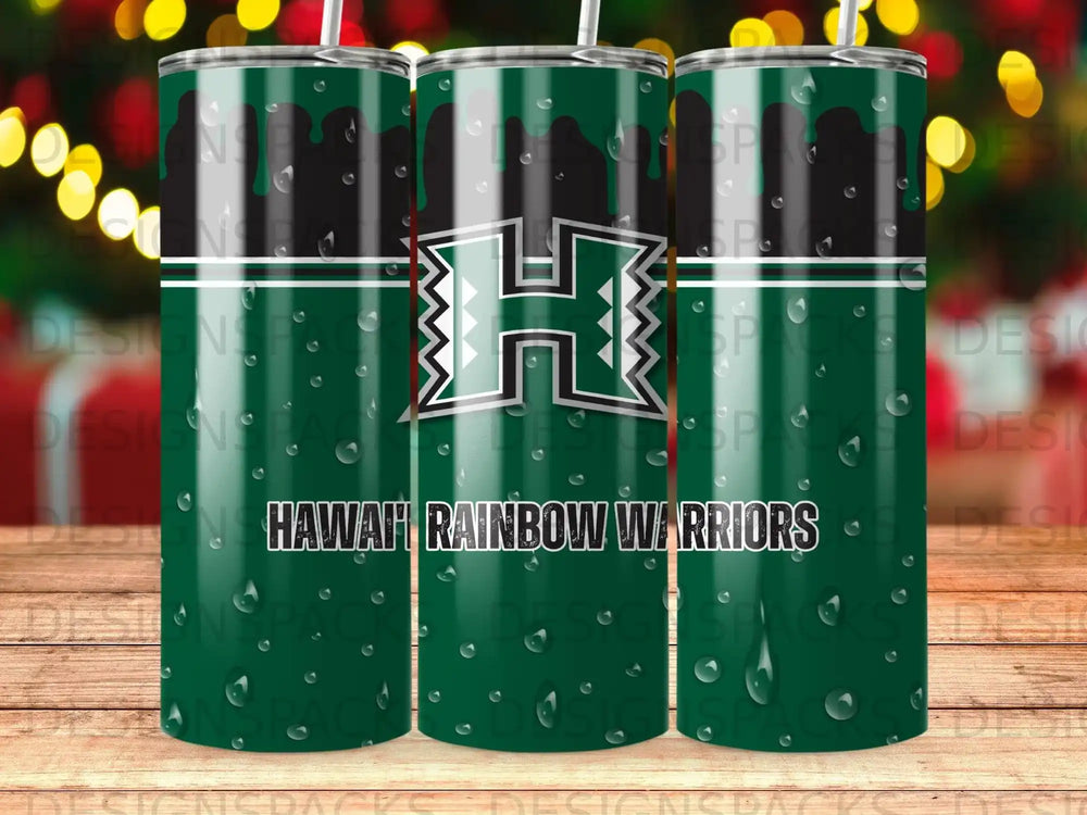 Hawaii Rainbow Warriors H Logo Green Water Droplet Tumbler product type