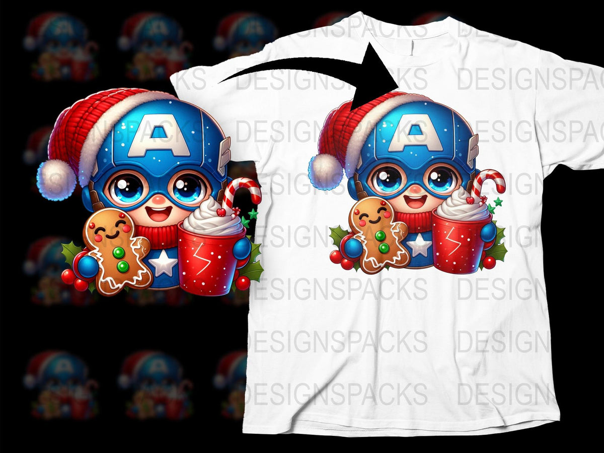 Cute Christmas T-Shirt, Kids Holiday Tee, Cartoon Character with Gingerbread, Winter Apparel