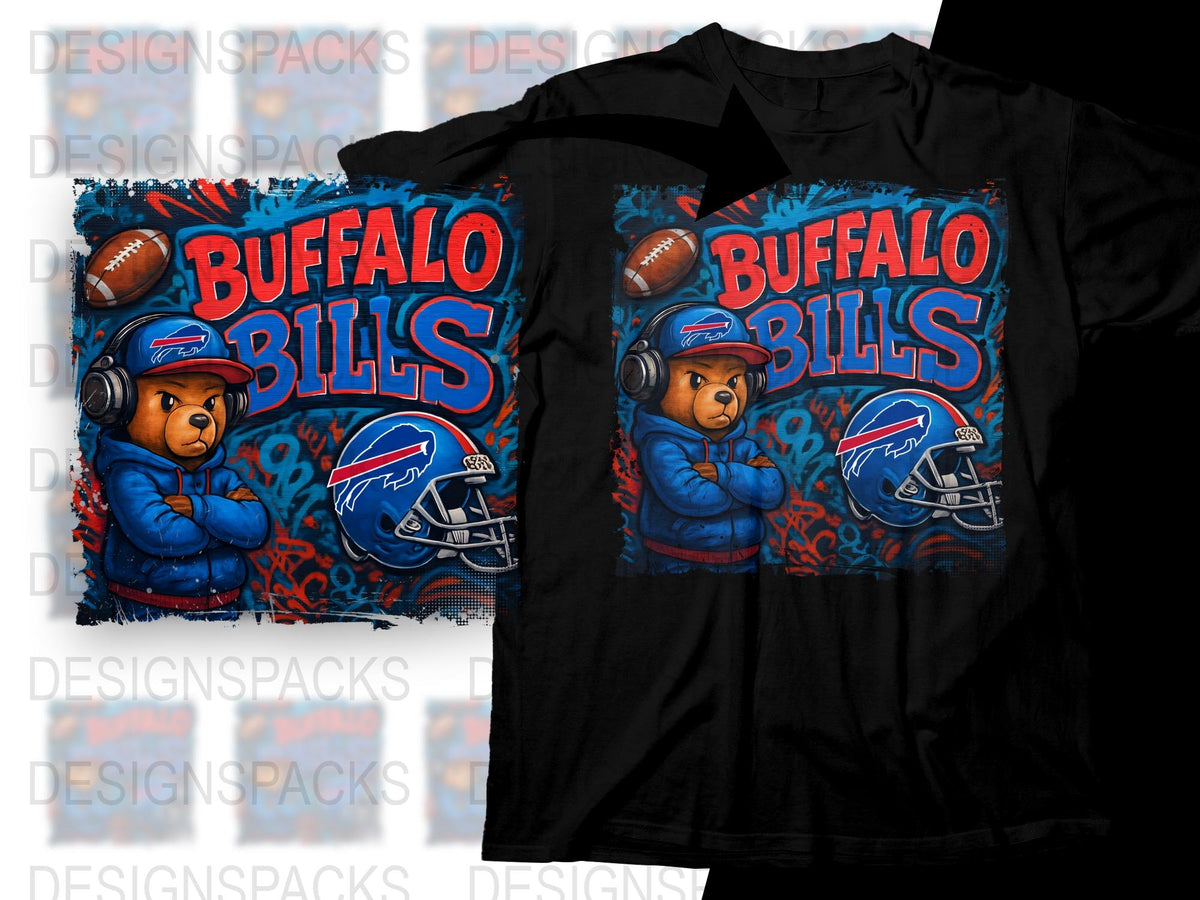 Buffalo Bills Inspired T-Shirt, Sports Fan Art, Blue and Red, Football Bear Graphic Tee, Casual Wear, Gift for Fans