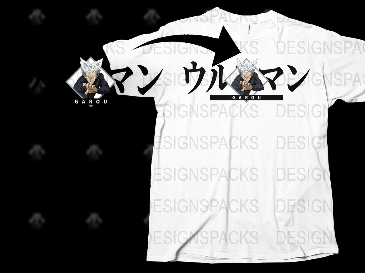 Anime Garou Graphic T-Shirt, White Cotton Tee, Japanese Text Design, Casual Streetwear Shirt, Unisex Fashion