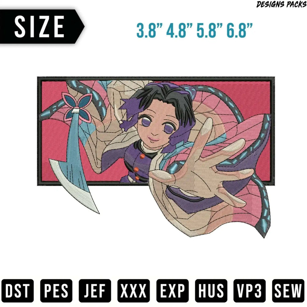 Shinobu Kocho anime character embroidered patch with size options and file formats.