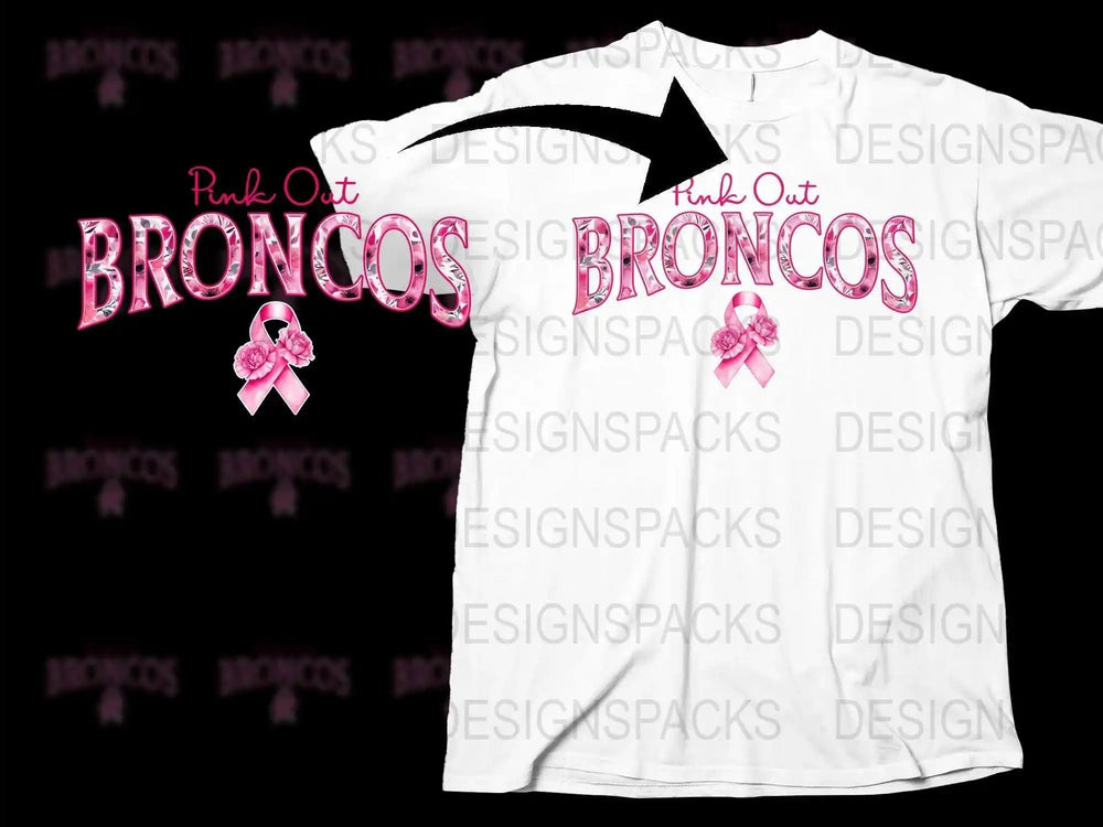 Pink Out Broncos T-Shirt, Breast Cancer Awareness, Sports Team Support Tee, Pink Ribbon Graphic