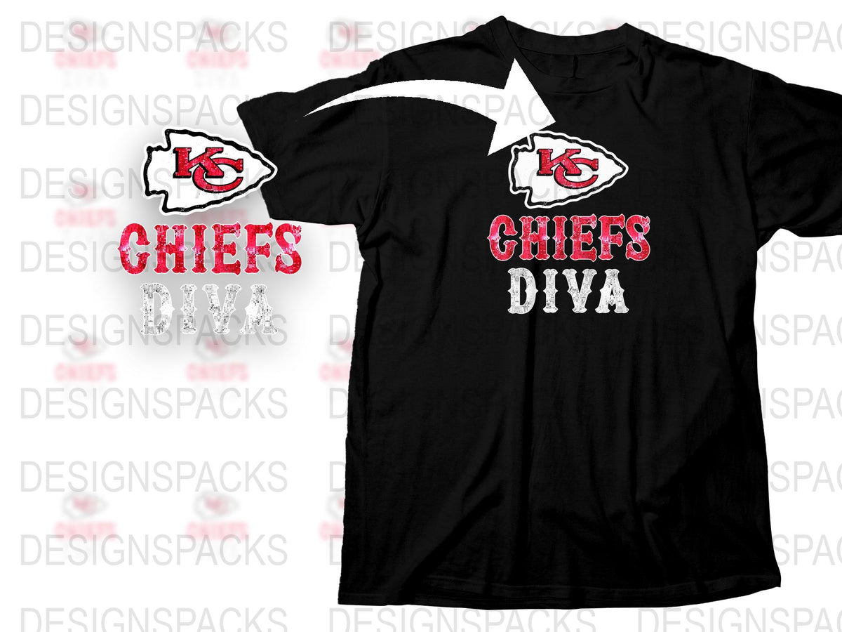 Kansas City Chiefs Diva T-Shirt, Black Cotton Tee, Sports Fan Apparel, Women's Football Shirt