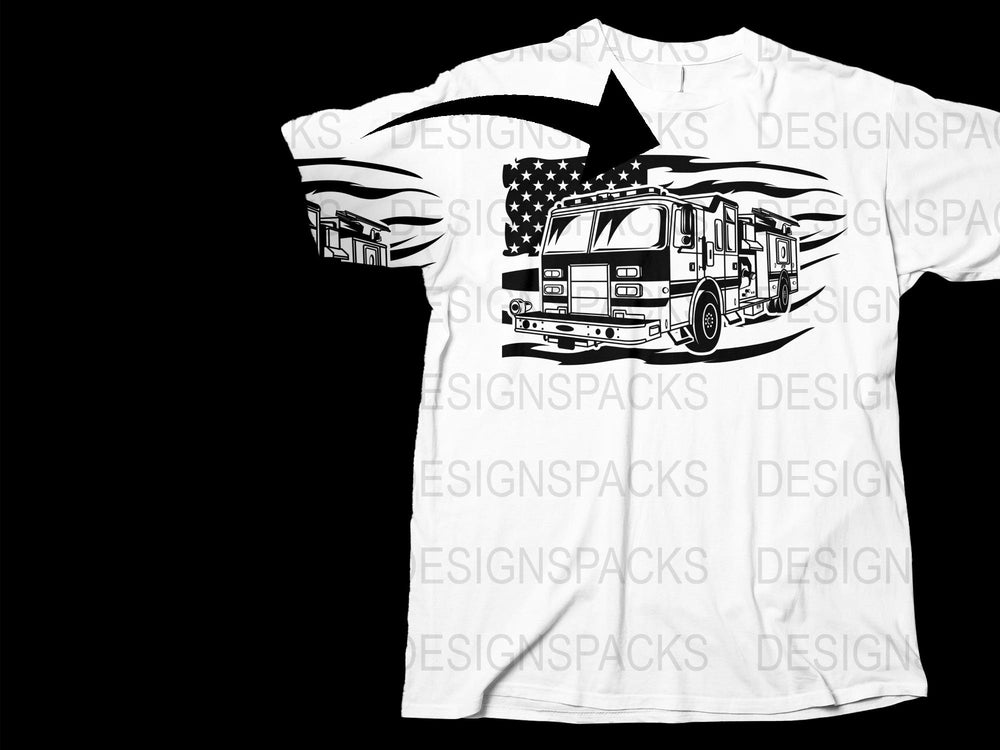 Men's Firefighter T-Shirt, American Flag Fire Truck Graphic Tee, Patriotic Casual Wear, Unique Fireman Gift Idea
