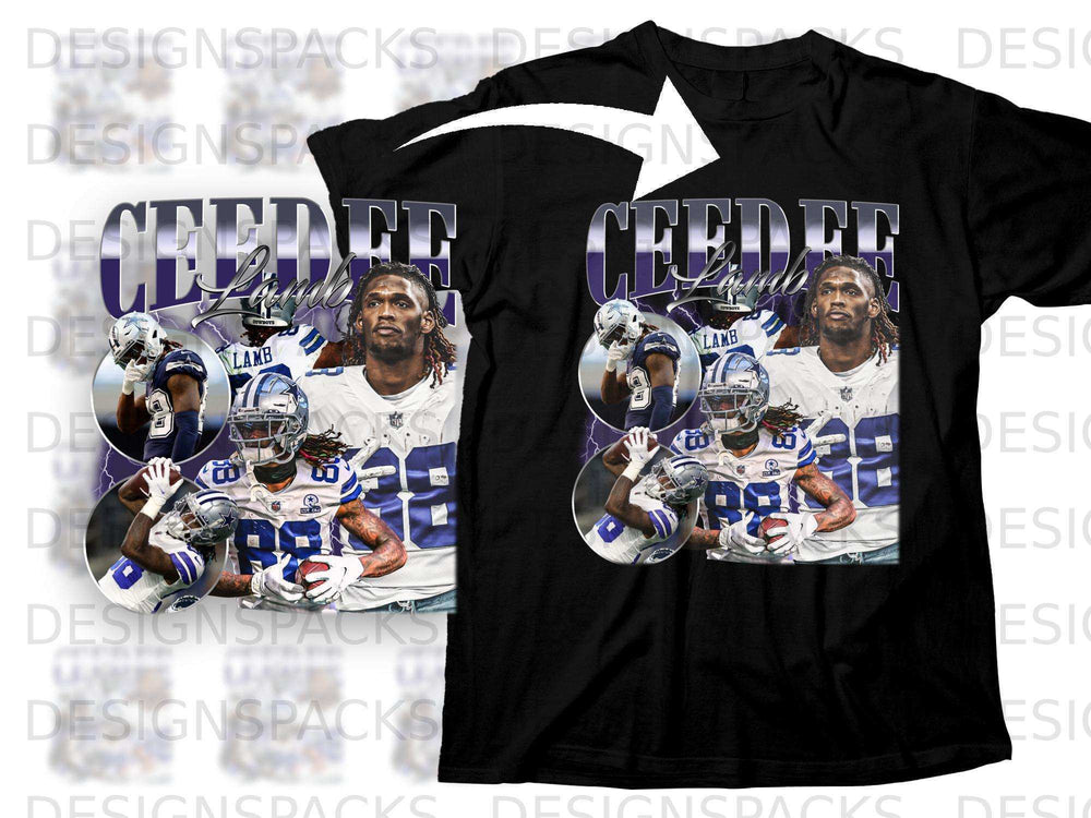 Black t-shirt featuring CeeDee Lamb in a Cowboys uniform, with "EST. 1960" text.