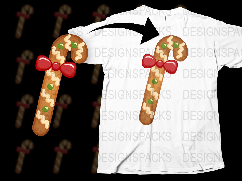 Christmas Candy Cane T-Shirt, Festive Holiday Print Tee, White Graphic Shirt with Red Bow, Unisex Winter Apparel