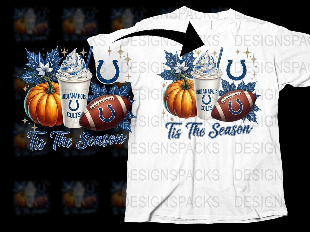 Indianapolis Colts T-Shirt, Football Season Tee, Pumpkin Spice, Fall Sports Fan Apparel, White Unisex T-Shirt
