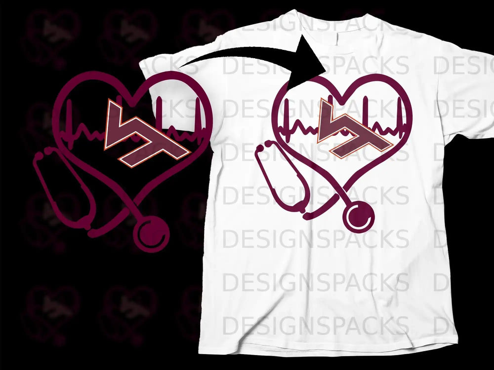 Heartbeat with Stethoscope Design on White Shirt