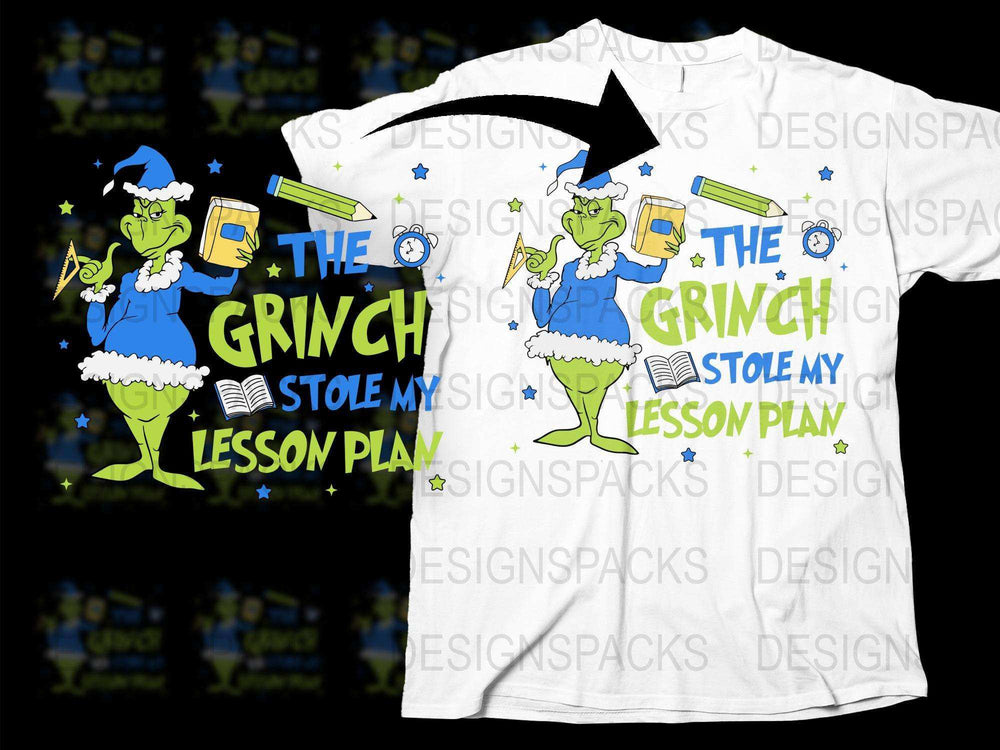 Grinch Teacher Christmas T-Shirt, Funny Holiday Graphic Tee, Stole My Lesson Plan Shirt, Educator Gift