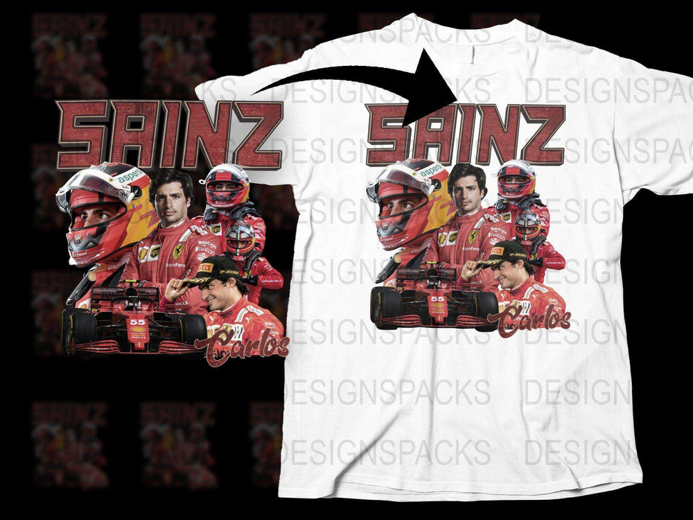 Carlos Sainz Graphic T-Shirt, F1 Racing Fan Apparel, Motorsport White Tee, Unique Driver Print Shirt, Gift for Sports Fanatics