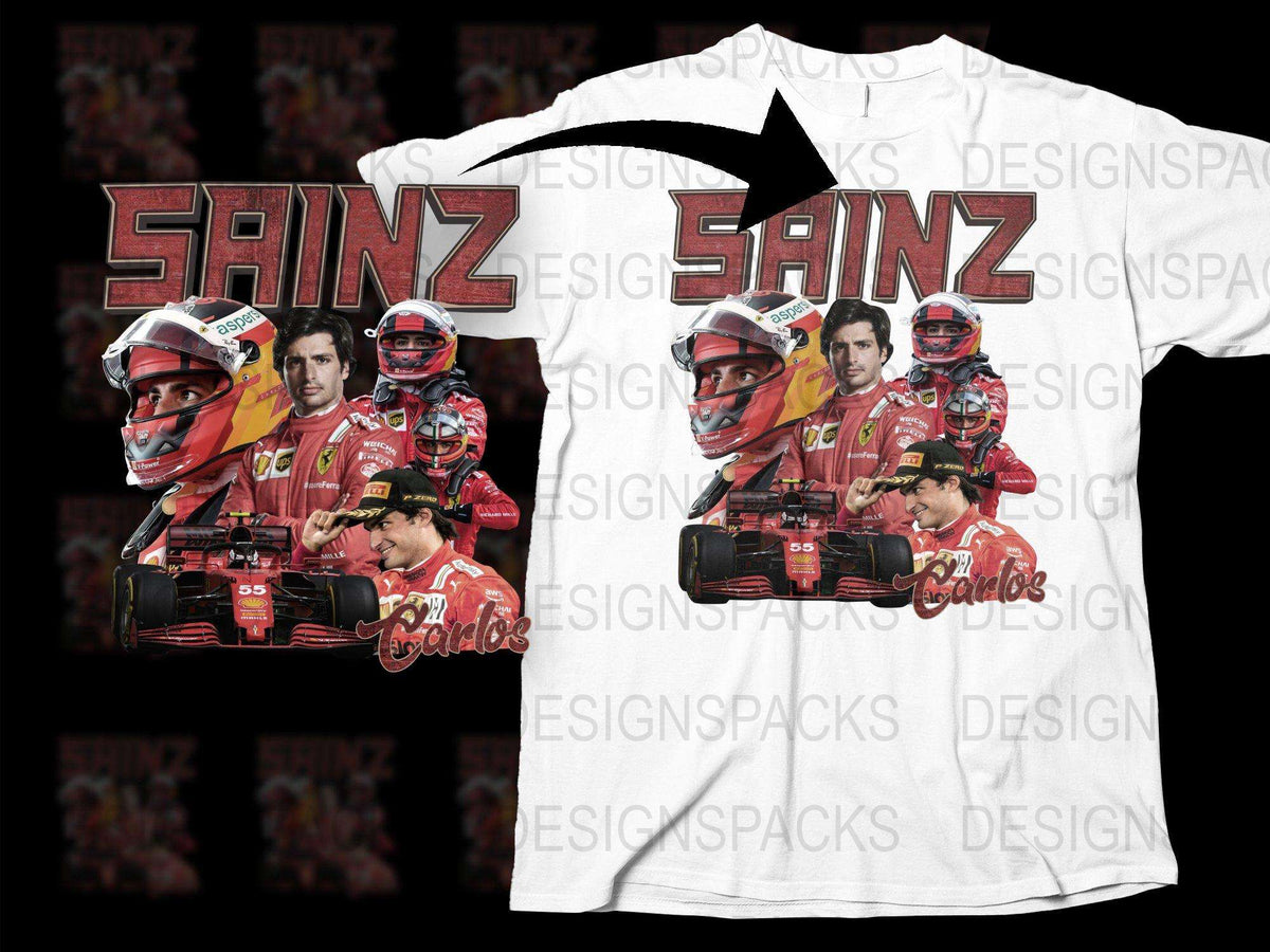 Carlos Sainz Graphic T-Shirt, F1 Racing Fan Apparel, Motorsport White Tee, Unique Driver Print Shirt, Gift for Sports Fanatics