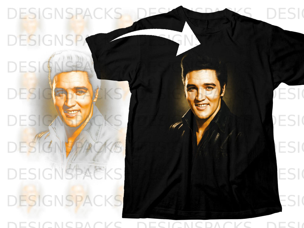 Black t-shirt featuring a portrait of Elvis Presley smiling.