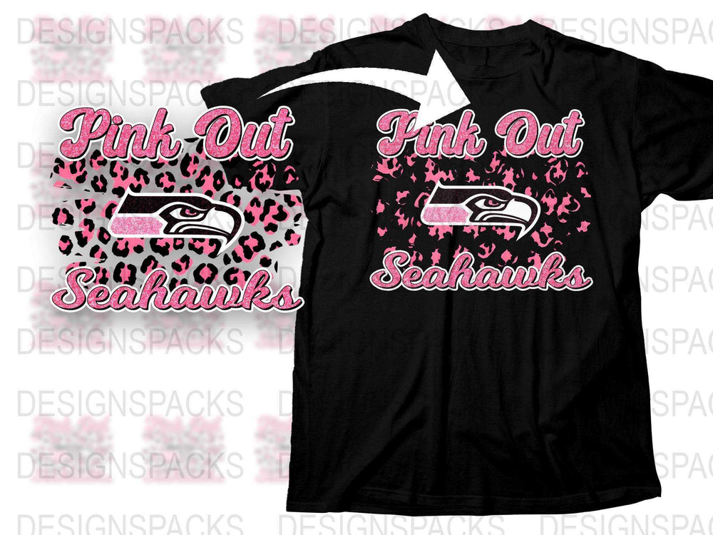 Pink Out Seahawks T-Shirt, Breast Cancer Awareness, Sports Fan Apparel, Black Tee with Pink Graphics