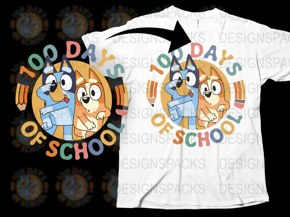 Kids 100 Days of School T-Shirt, Colorful Cartoon Dog Design, Celebration Tee for Children