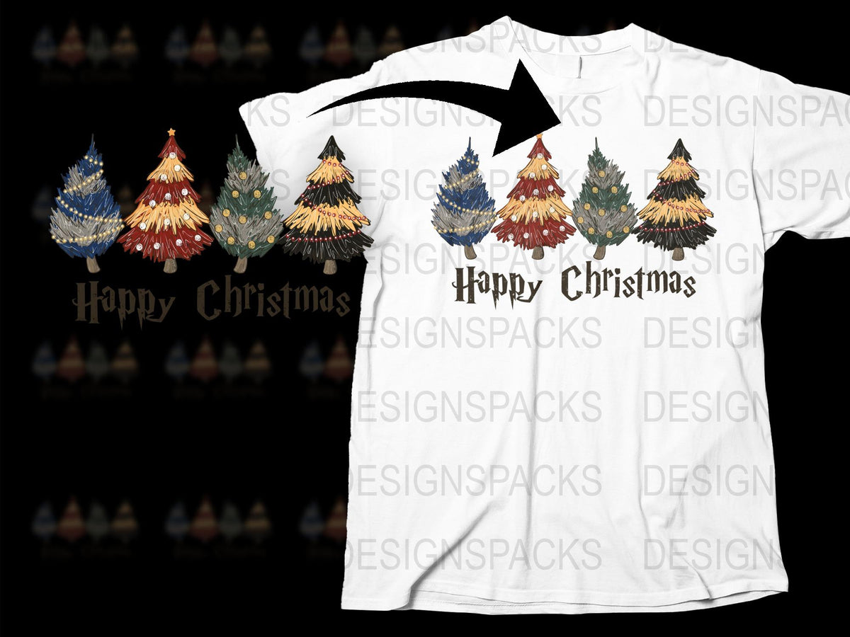 Happy Christmas Holiday T-Shirt, Festive Tree Design, Colorful Winter Apparel, Unisex Adult Clothing