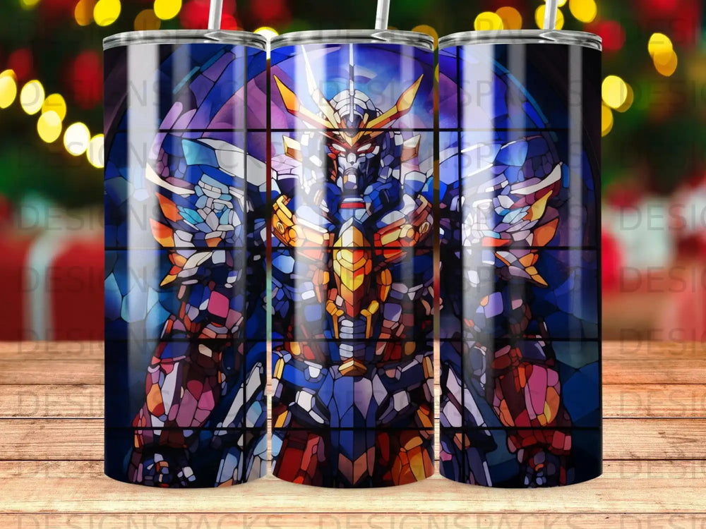 Gundam robot depicted in stained glass style.