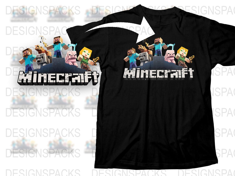 Minecraft T-Shirt, Kids Gaming Tee, Black Graphic Shirt, Pixel Characters, Boys and Girls Top