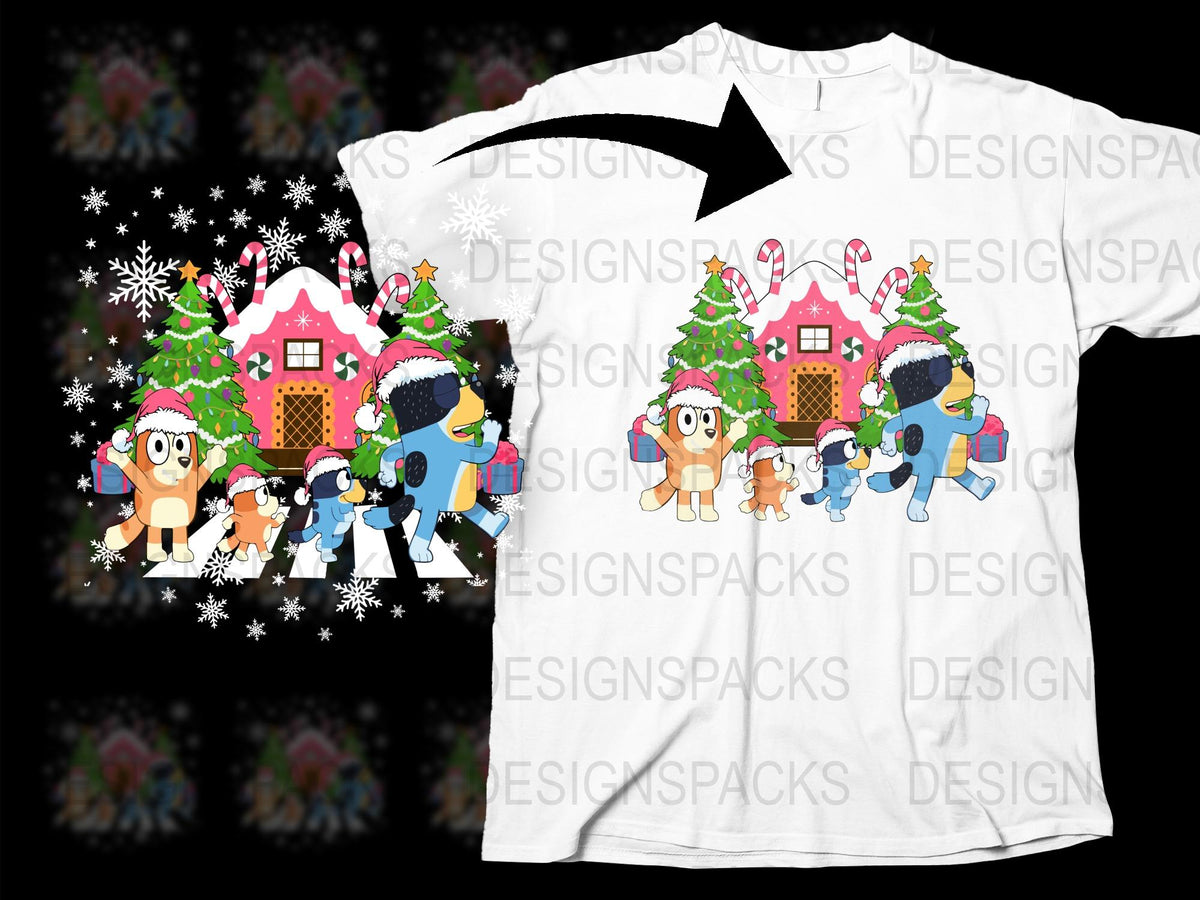Cute Christmas T-Shirt, Cartoon Animals, Snowy Village, Festive Holiday Apparel for Kids and Adults