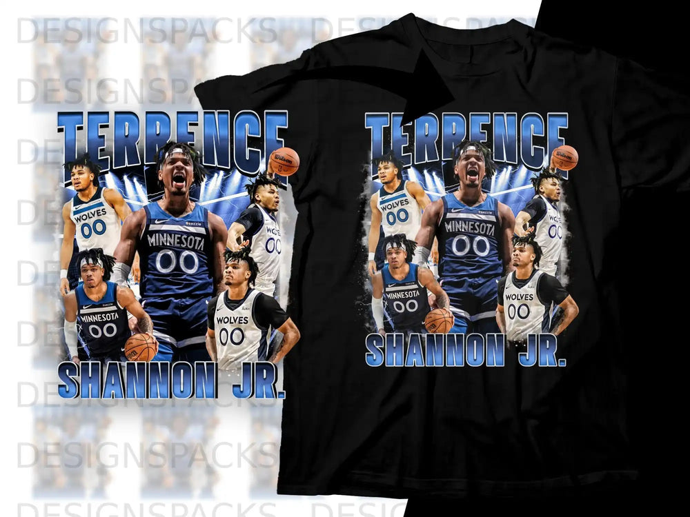Minnesota Timberwolves player Terrence Shannon Jr. on a black t-shirt.